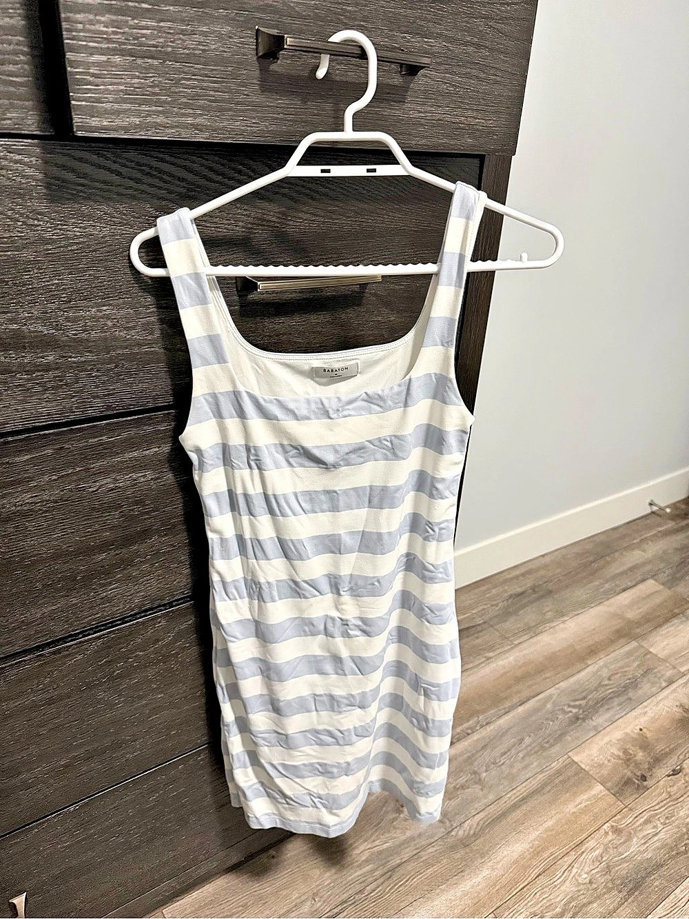 Babaton Contour Stripe Tank Mini Dress White & Blue